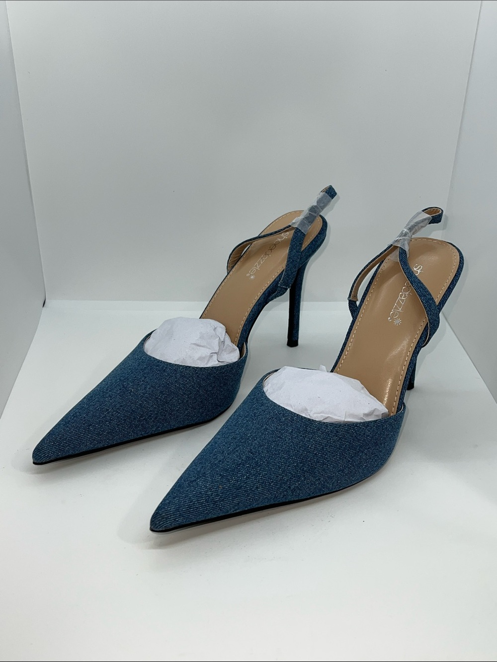 Sexy Denim Slingback Pumps. Size 12